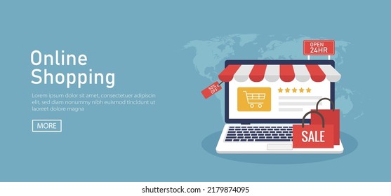 Online business concept with laptop and screen buy. Online shopping on website for digital marketing symbol