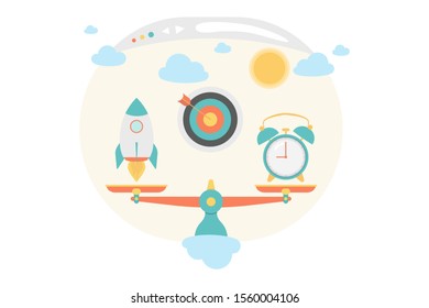 Online business concept. Online startup - quick project implementation. Quickly come up with a business idea. Idea of internet activity in cartoon style. Vector illustration.