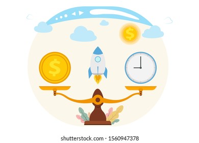 Online business concept. Online startup - quick project implementation. Quickly come up with a business idea. Idea of internet activity in cartoon style. Vector illustration.