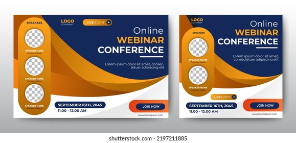 Online Business Conference live webinar banner invitation and social media post template. Business webinar invitation design. Vector EPS