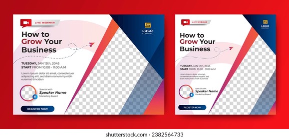 Online Business Conference live webinar banner invitation and social media post template design. Business webinar, business workshop, marketing program, job fair, online class, meeting banner design.