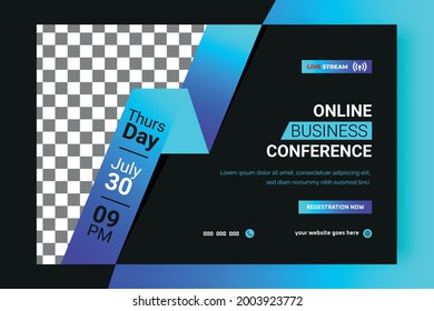 
Online Business Conference lives webinar invitation template. Live stream invitation banner social media post.