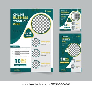 Online Business Conference Lives Webinar Invitation Template Set. Live Stream Invitation, Online Class, E-learning, Live Training Session, Banner Social Media Post.