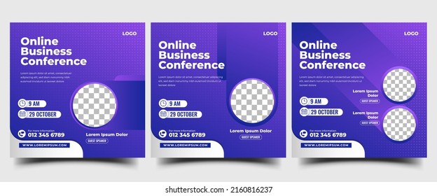 Online Business Conference Social Media Post Template Collection. Modern Invitation And Promotion Banner Design With Place For The Photo. Usable For Social Media Post, Banner, And Web.