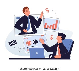 Online business courses isolated cartoon vector illustrations set. Online MBA, B2B marketing online degree, business negotiations and leadership programs, distance learning vector cartoon.