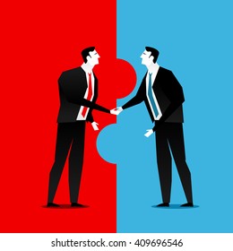 Online business deal. Business deal handshake. Cooperation or partnership. 