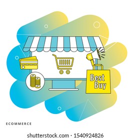 Online business, E-commerce shopping, market place, business reputation - flat design vector banner.