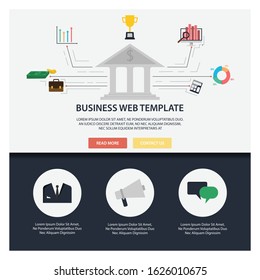 Online Business Flat Web Design Template. Vector Illustration for Website banner and landing page. Header with Web Tutorials Icons Modern Design