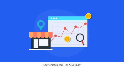 Online business growth, Return on investment, Business making profits, Business revenue analytics - vector illustration background