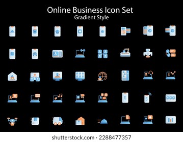 The Online Business icon set includes a variety of symbols that represent the features of an online business such as shopping cart, payment, delivery, product,  and more