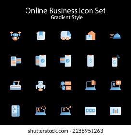 El conjunto de iconos de Online Business incluye una variedad de símbolos que representan las características de un negocio en línea como carrito de compras, pago, entrega, producto y más