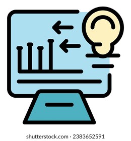 Online business idea icon outline vector. Bulb sollution. People light color flat