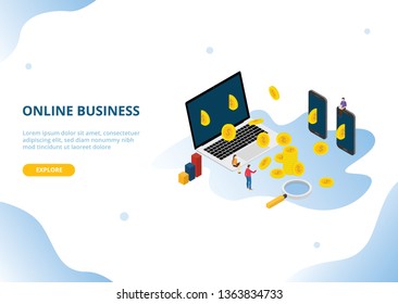 online business income or profit with isometric style - vector illustration