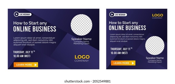 Online Business live webinar banner invitation and social media post template. Business webinar invitation design