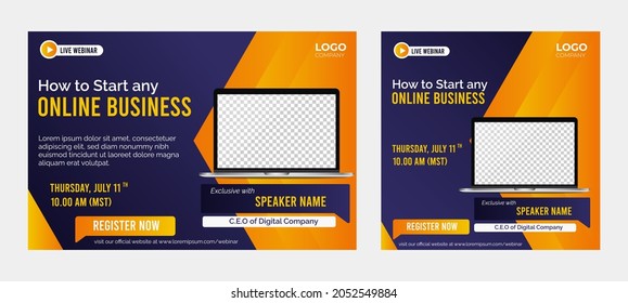 Online Business live webinar banner invitation and social media post template. Business webinar invitation design