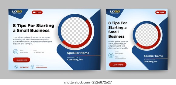 Online Business live webinar banner invitation and social media post template. Business webinar invitation design. Vector