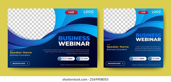 Online Business live webinar banner invitation and social media post template. Business webinar invitation design. Vector	

