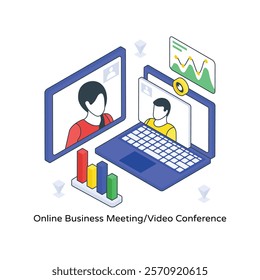 Online Business Meeting Video Conference isometric Colored illustration. EPS File stock illustration