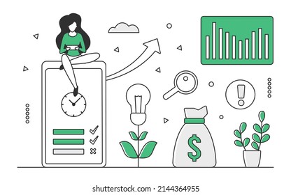 Online business mobile application. Digital money transaction and internet company growth vector monocolor illustration