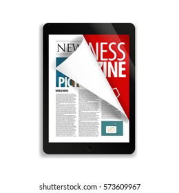 Online Business Newspaper And Magazine On The Screen Of The Tablet Pc.