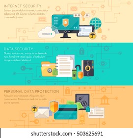 Online Business Processing And Personal Data Protection Internet Security 3 Flat  Banners With Infographic Elements Isolated Vector Illustration 