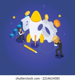Online Business Project Startup isometric 3d vector illustration concept for banner, website, illustration, landing page, flyer, etc.