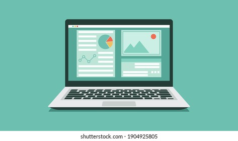 online business, remote working and work from anywhere concept on laptop computer, flat vector illustration