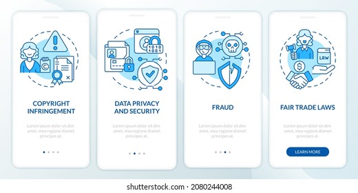 Online business risks onboarding mobile app page screen. Data security walkthrough 4 steps graphic instructions with concepts. UI, UX, GUI vector template with linear color illustrations