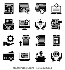 Paquete de iconos sólidos para empresas en línea 