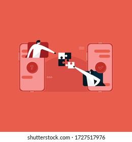 online business solution mobile app, Finding new ideas illustration, problem solving concept vector