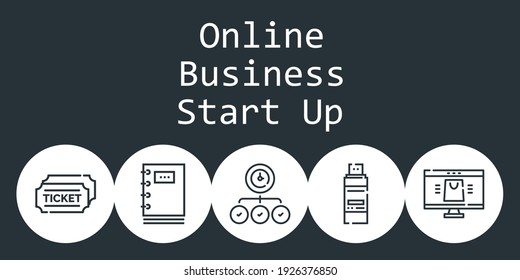 online business start up background concept with online business start up icons. Icons related online shop, tickets, task, pendrive, notebook