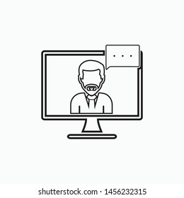Online business support icon with female symbol and computer monitor sign. Line style vector EPS.