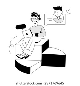 Online business support trendy hand drawn illustration 