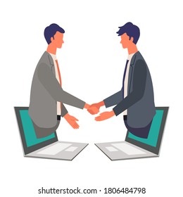 Online business talk concept. Vector illustration of people having communication via telecommuting system. Concept for Business talk. Flat design vector illustration of teleworking people.
