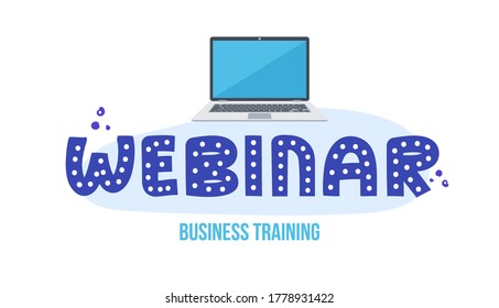 Online business training banner with ad text. Vector background for internet ads of web conferentions and business courses.