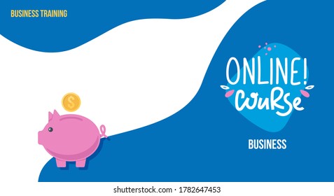 Online business training banner with ad text. Vector background for internet ads of web conferentions and business courses.