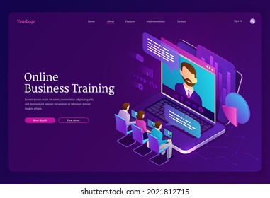 Online business training isometric landing page