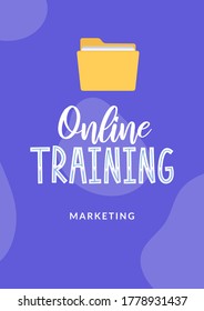 Online business training poster with ad text. Vector background for internet ads of web conferentions and business courses.