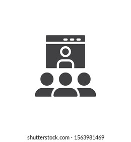 Online business training vector icon. filled flat sign for mobile concept and web design. Online consulting, webinar glyph icon. Symbol, logo illustration. Vector graphics