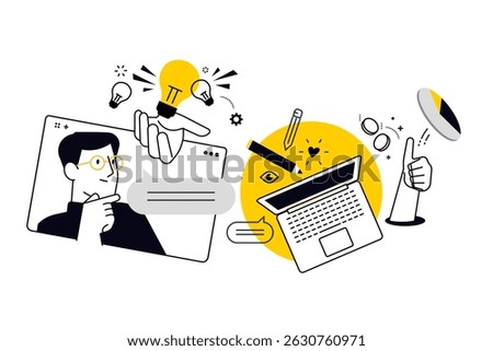 Online business. Vector illustration for web banner, social media banner, business presentation, marketing material.