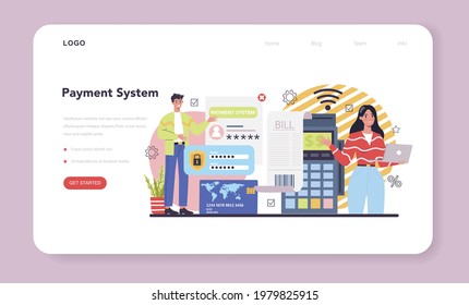 Online business web banner or landing page. People forming a business on the internet. E-commerce payment system, idea of digital sale on website. Flat vector illustration