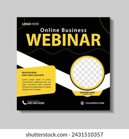 Online business webinar post template. Social media post design for marketing webinar	