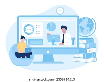 Online business webinar trending concept flat illustration