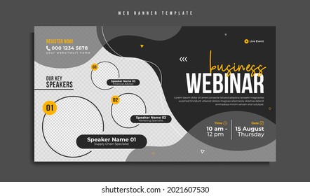 Online Business Webinar Web Banner Template Design. Corporate Conference, Workshop, Seminar, Meeting And Training Promotion Post Or Poster. Social Media Marketing Flyer Abstract Background With Logo.