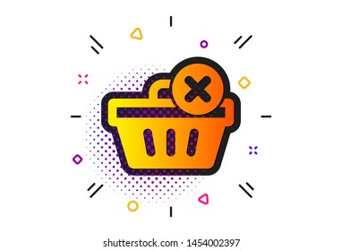Online buying sign. Halftone circles pattern. Remove Shopping cart icon. Supermarket basket symbol. Classic flat delete purchase icon. Vector