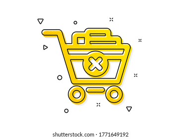Online buying sign. Remove Shopping cart icon. Supermarket basket symbol. Yellow circles pattern. Classic remove purchase icon. Geometric elements. Vector