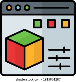 Online Cad modelling program and configuration concept vector color icon design, additive manufacturing Symbol on white background, 3d printer stock illustration