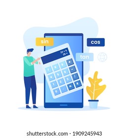 Online calculator flat illustration concept. Illustration for websites, landing pages, mobile applications, posters and banners