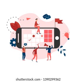 Online calendar with marks, tasks and notes . Concept of time management. with business icons	