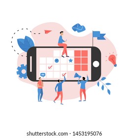 Online calendar with marks, tasks and notes . Concept of time management. with business icons	